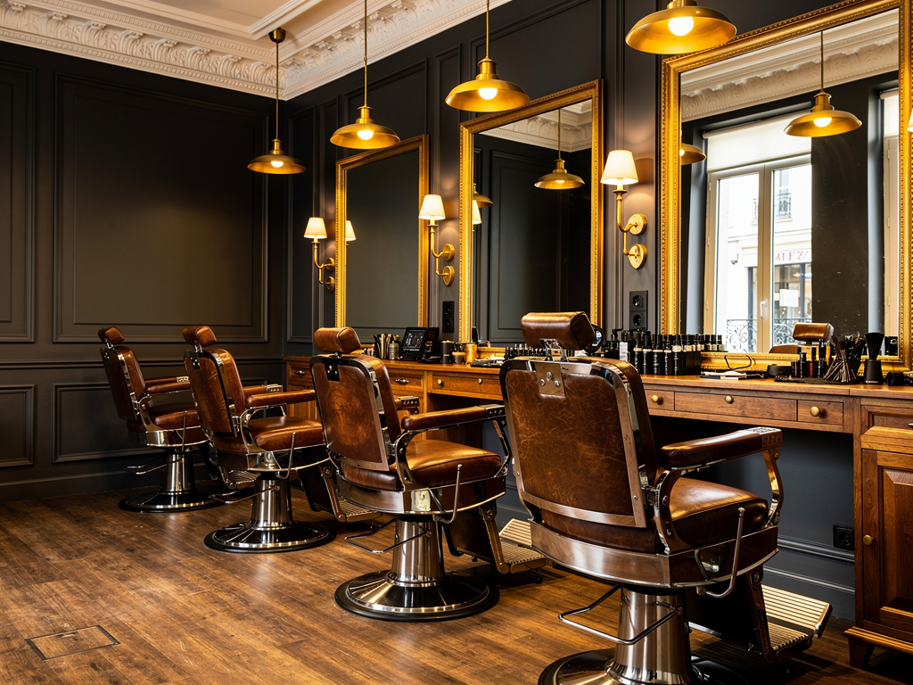 Barbier Vichy salon traditionnel avec fauteuils vintage